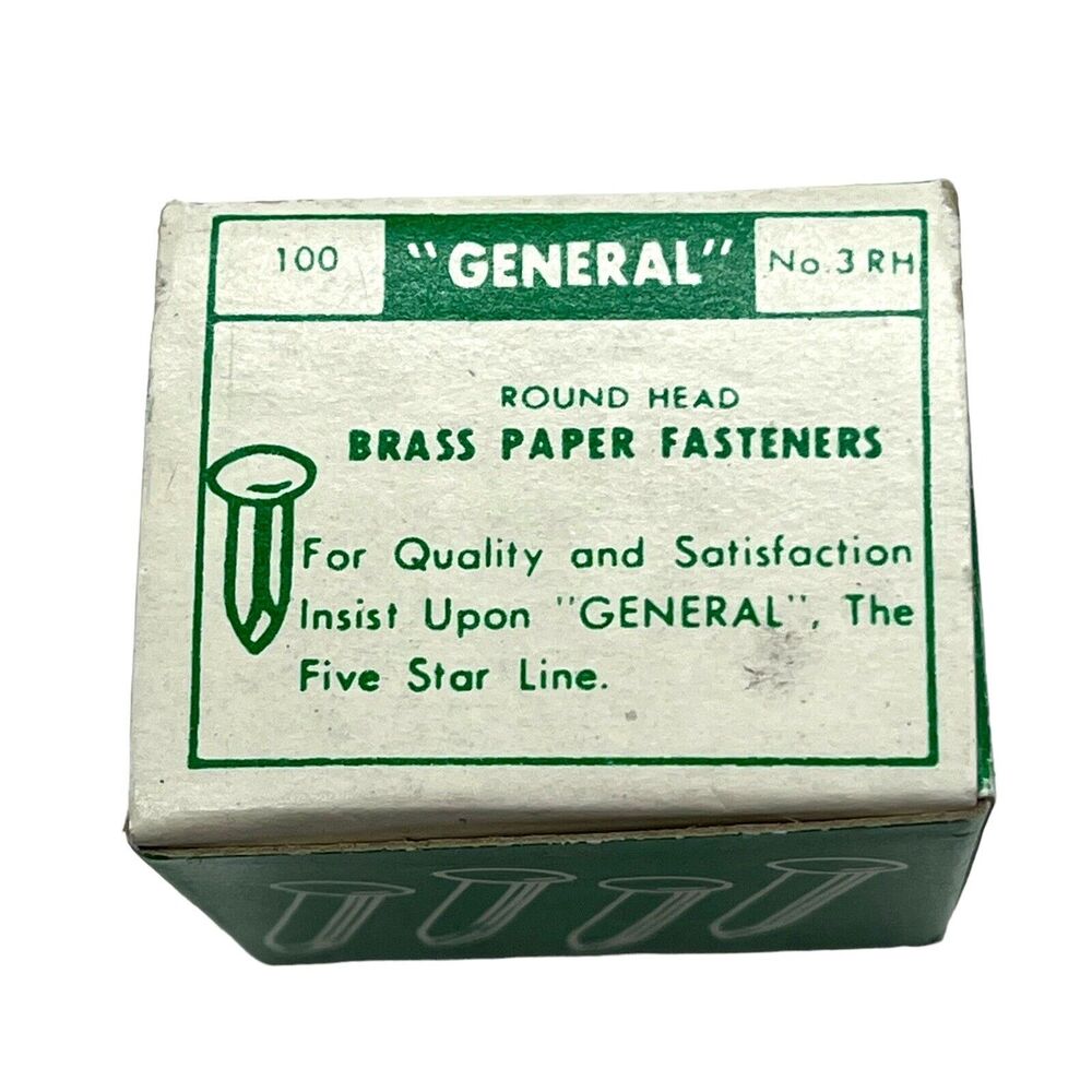 Brass Brads Paper Fastener General Five Star Line Vintage Office Supplies Box